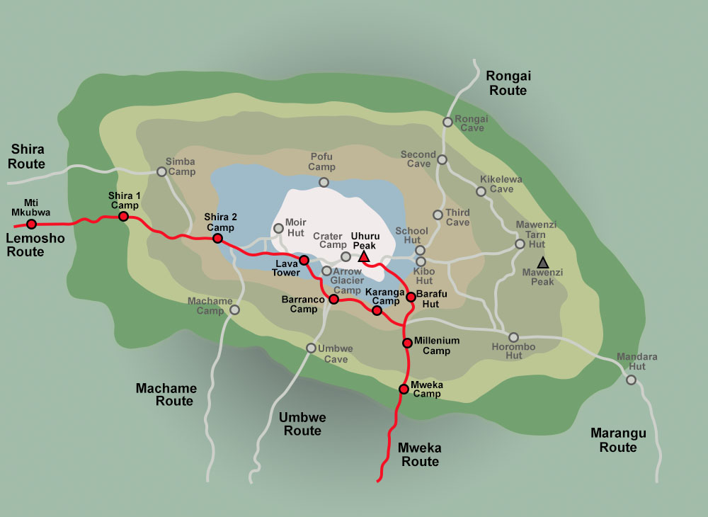Kilimanjaro Lemosho Route Trail Map