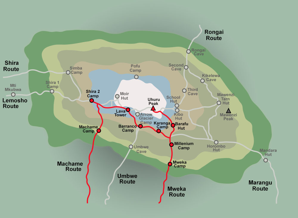 Kilimanjaro Machame Route Trail Map