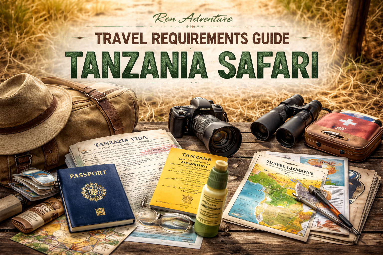 Travel documents needed for Tanzania safari including passport, visa paperwork, insurance papers, and travel essentials arranged for safari preparation