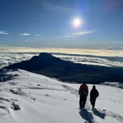 Kilimanjaro Marangu Route climbers hiking to Uhuru Peak with Ron Adventure