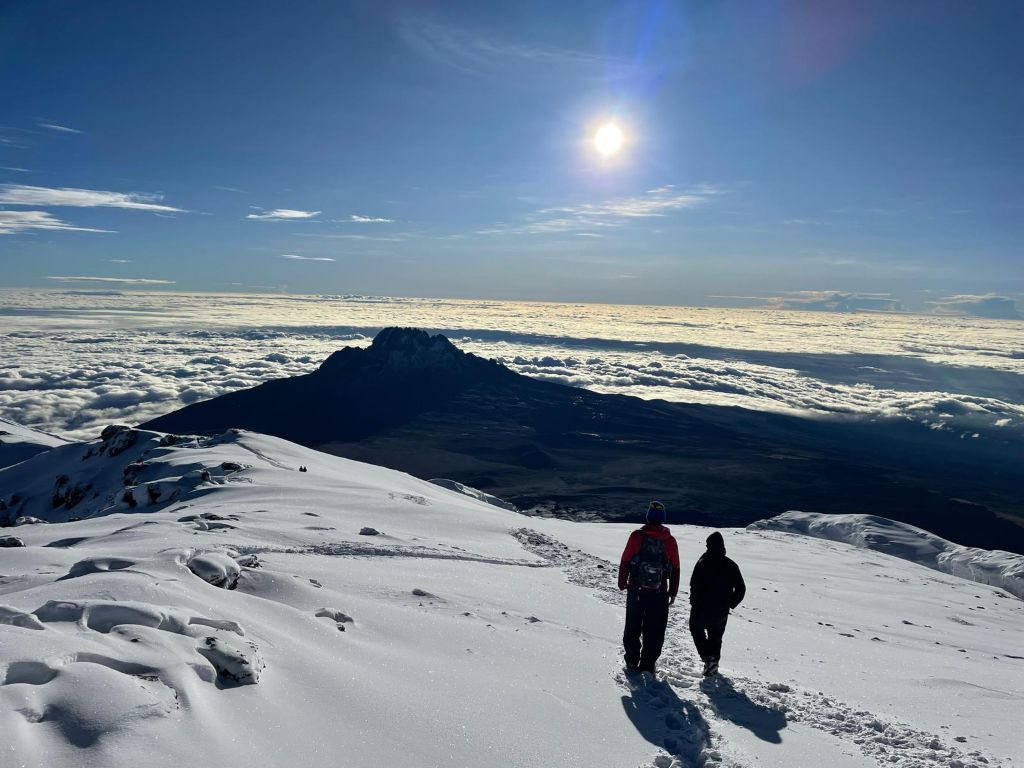 Kilimanjaro Marangu Route climbers hiking to Uhuru Peak with Ron Adventure