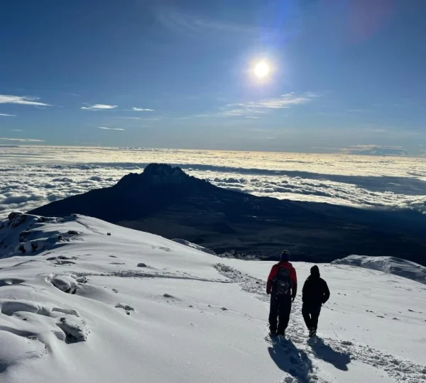 Trekker hiking Mount Kilimanjaro during a Tanzania climbing adventure